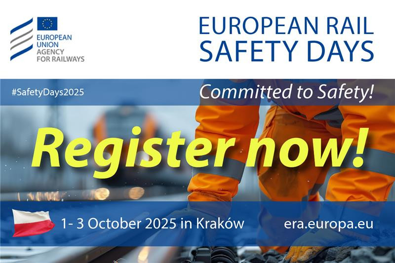 Baner promujący Europejskie Dni Bezpieczeństwa Kolejowego 1-3 października 2025